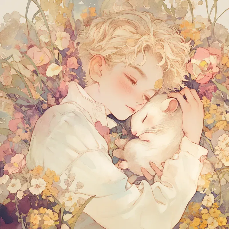 Watercolor Kids Pets Floral Beds