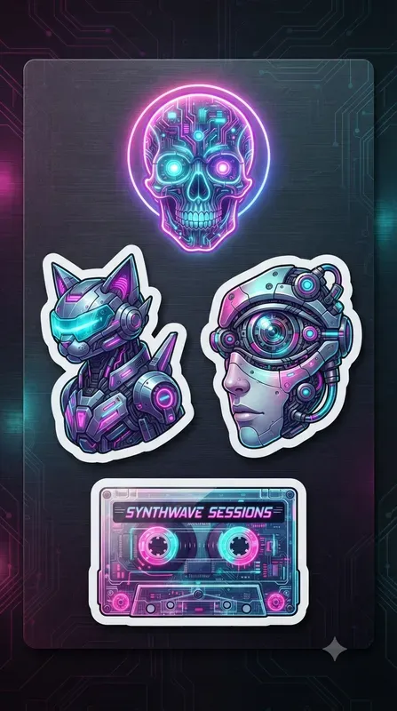 Retrofuturistic Sticker Design Sheets