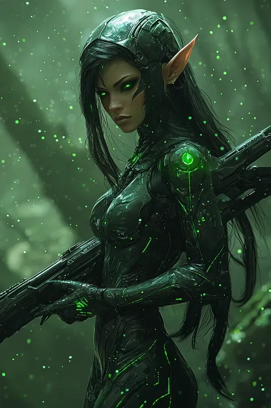 Neon Elf Ranger Scifi Fantasy Art