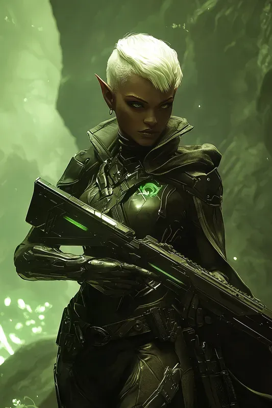 Neon Elf Ranger Scifi Fantasy Art
