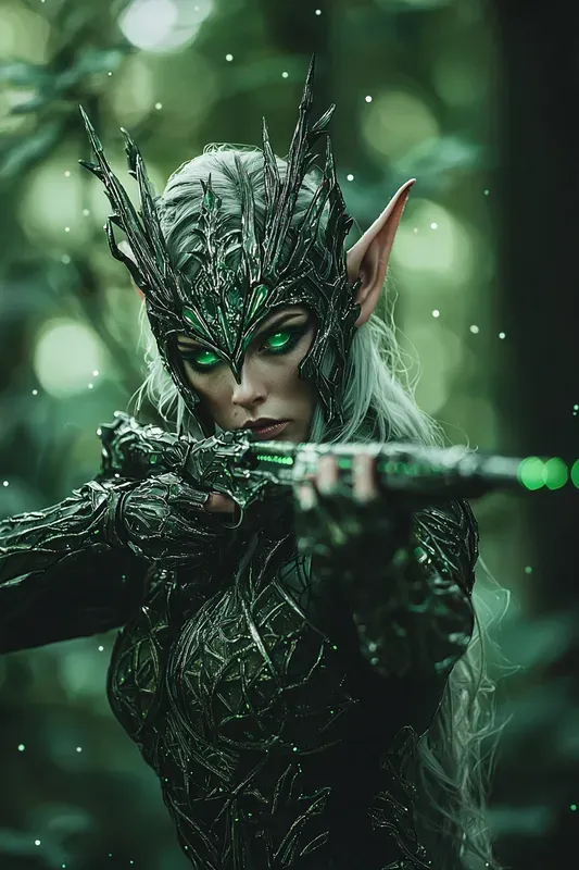 Neon Elf Ranger Scifi Fantasy Art