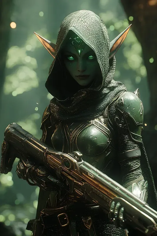 Neon Elf Ranger Scifi Fantasy Art