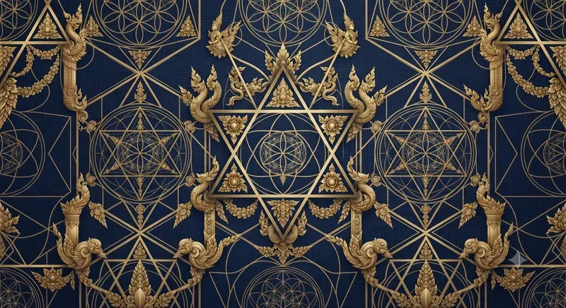 Thai Temple Sri Yantra Seamless Patterns