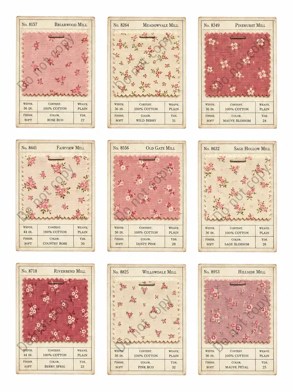 Vintage Fabric Swatch Card Sheets