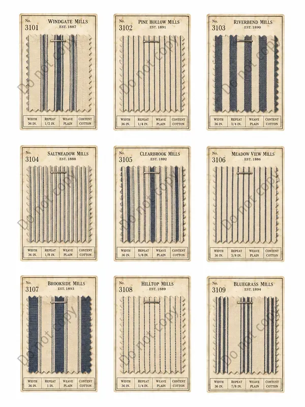 Vintage Fabric Swatch Card Sheets