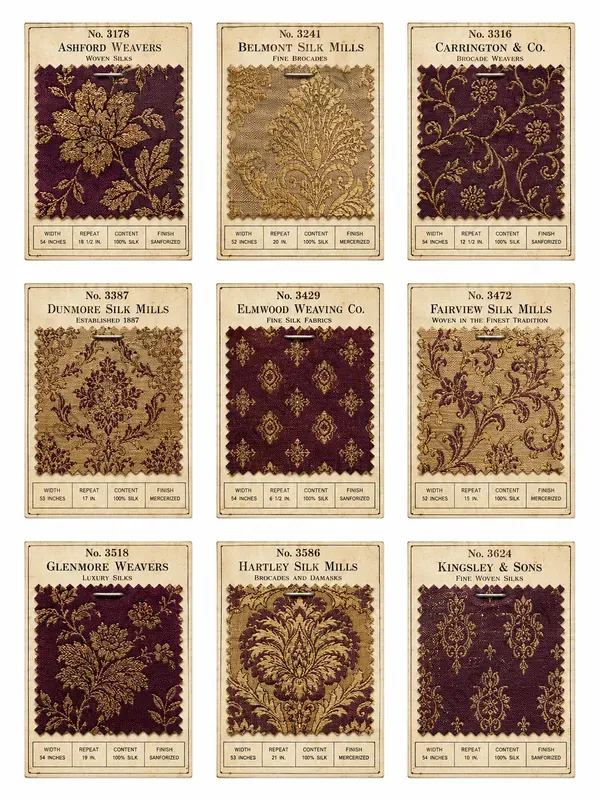 Vintage Fabric Swatch Card Sheets