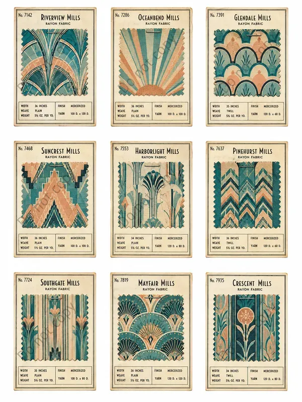 Vintage Fabric Swatch Card Sheets