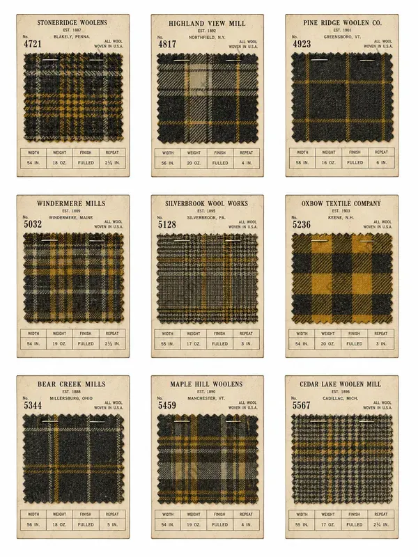 Vintage Fabric Swatch Card Sheets
