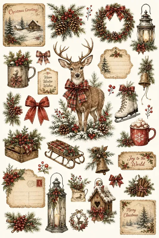 Vintage Winter Christmas Ephemera