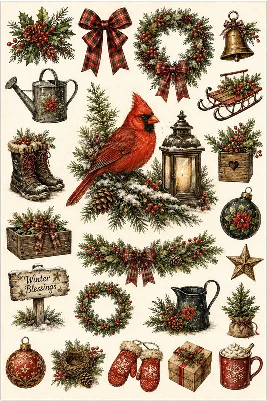 Vintage Winter Christmas Ephemera