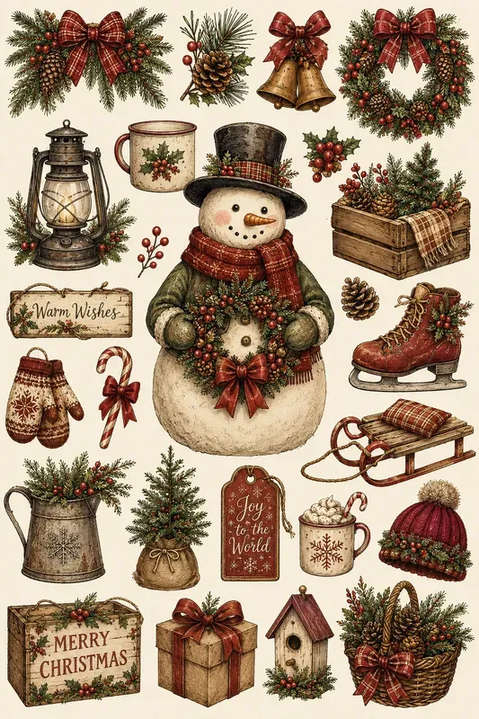 Vintage Winter Christmas Ephemera