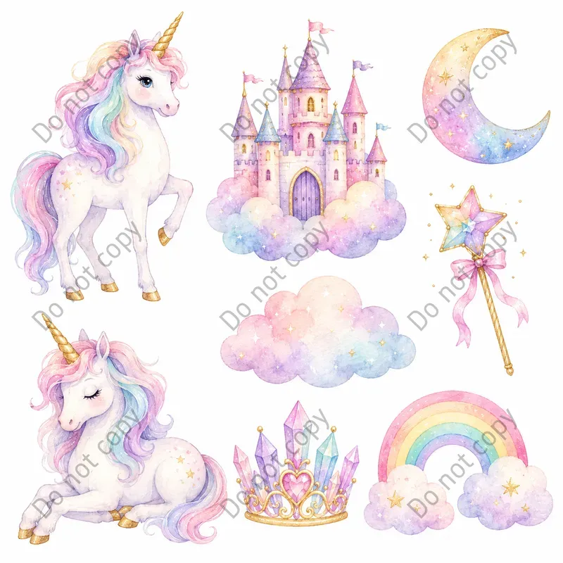 Watercolor Unicorn Clipart Sets