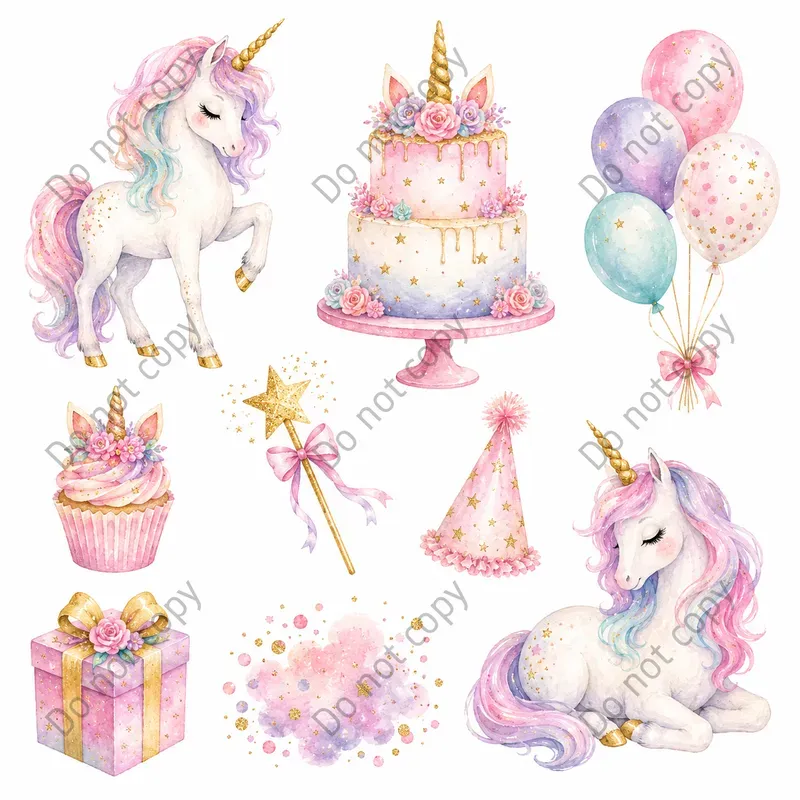 Watercolor Unicorn Clipart Sets