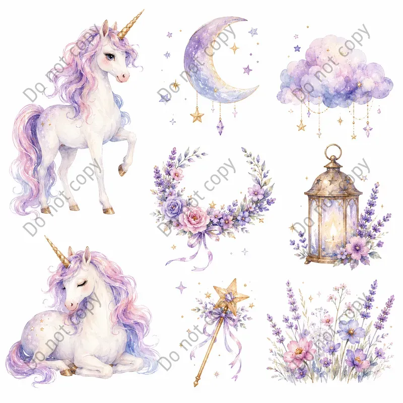 Watercolor Unicorn Clipart Sets