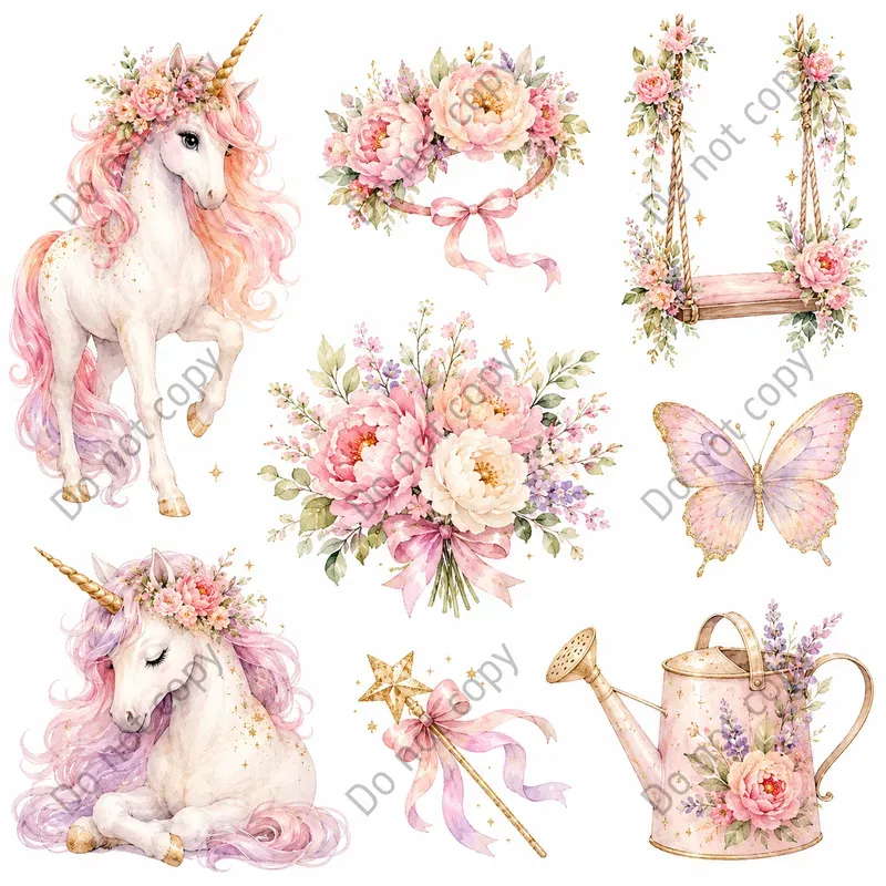 Watercolor Unicorn Clipart Sets
