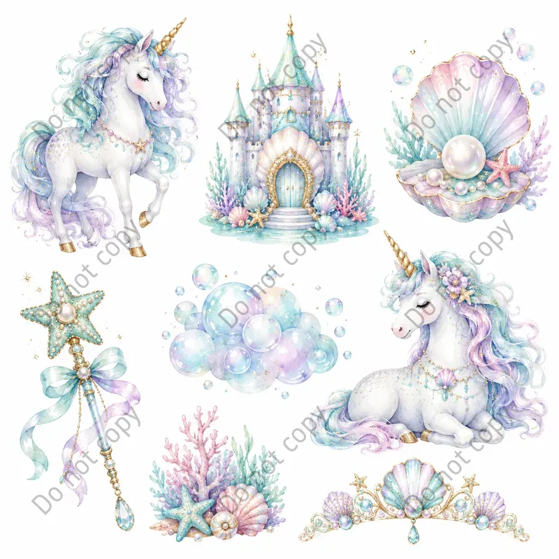 Watercolor Unicorn Clipart Sets