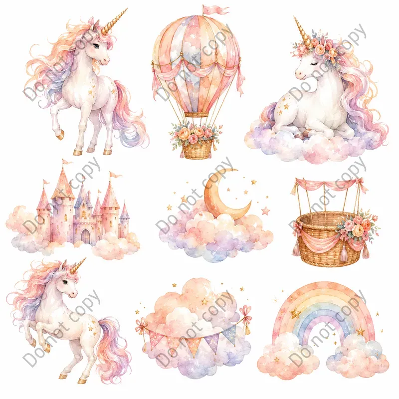 Watercolor Unicorn Clipart Sets