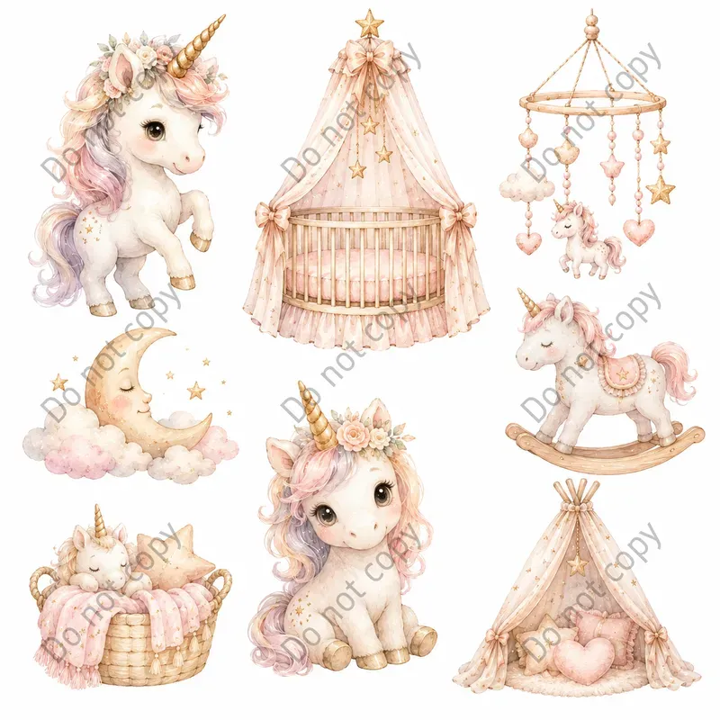 Watercolor Unicorn Clipart Sets