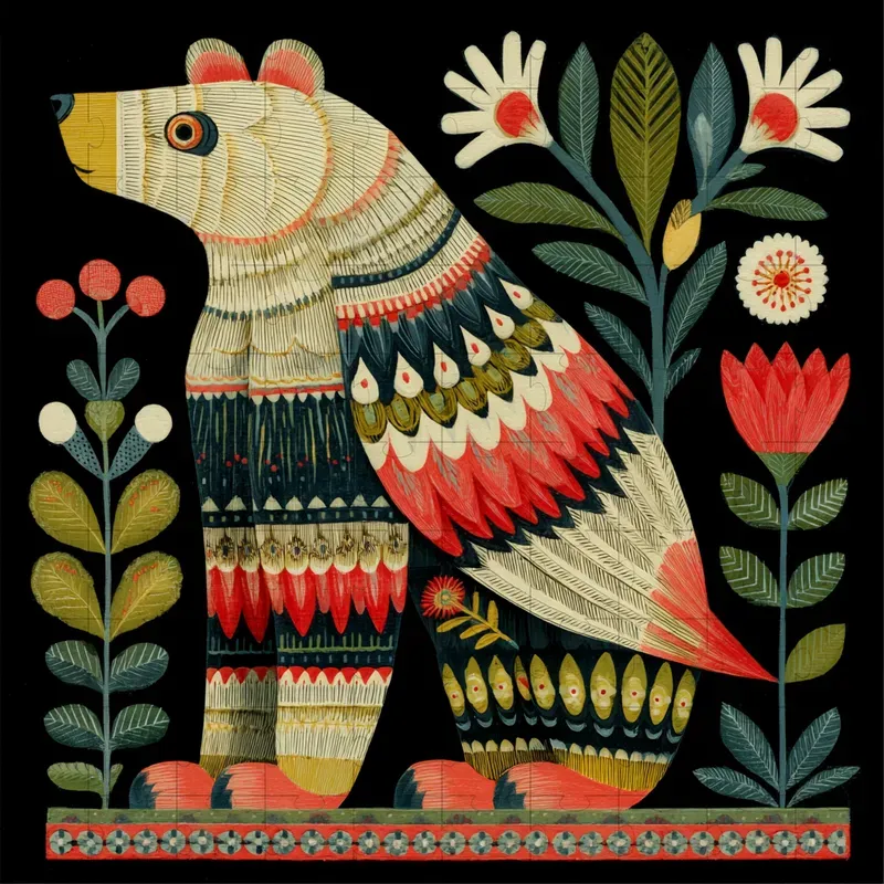 Gouache Folk Art Botanical Patterns