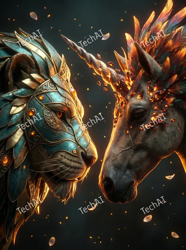 Ornate Gold And Teal Mythic Style