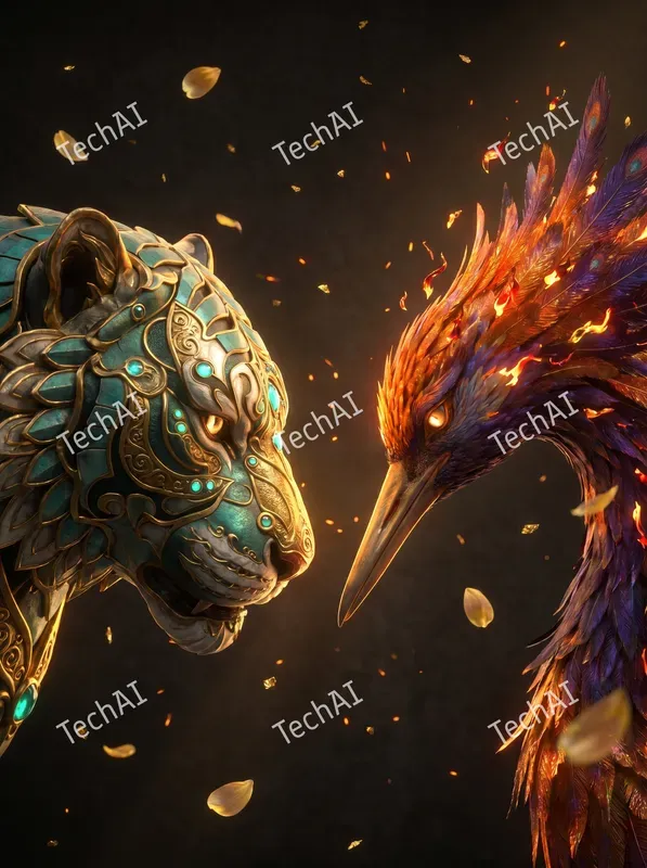 Ornate Gold And Teal Mythic Style