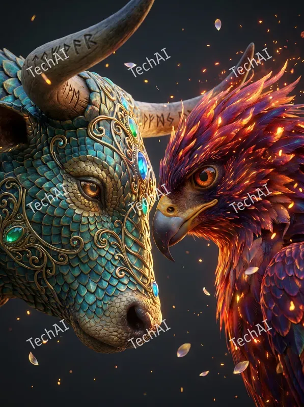 Ornate Gold And Teal Mythic Style