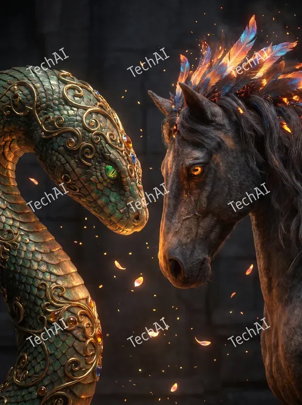 Ornate Gold And Teal Mythic Style