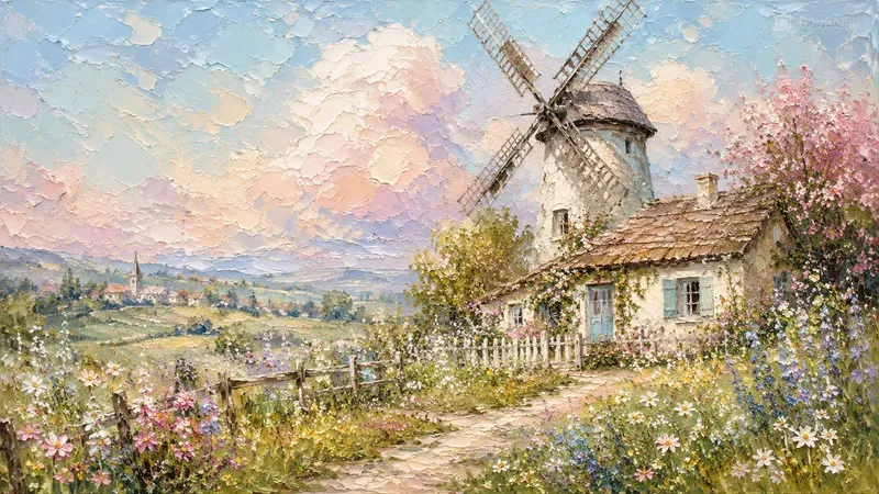 Dreamy Cottage Painting Tv Wall Art