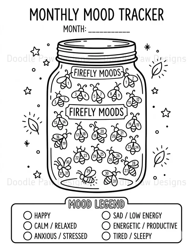 Monthly Mood Tracker Coloring Pages