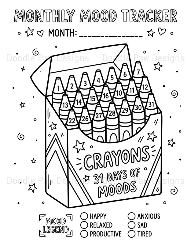 Monthly Mood Tracker Coloring Pages