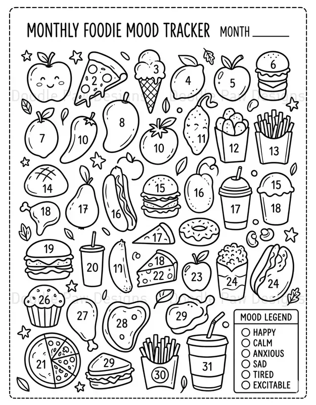 Monthly Mood Tracker Coloring Pages