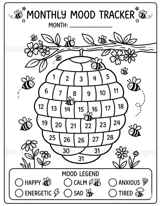 Monthly Mood Tracker Coloring Pages
