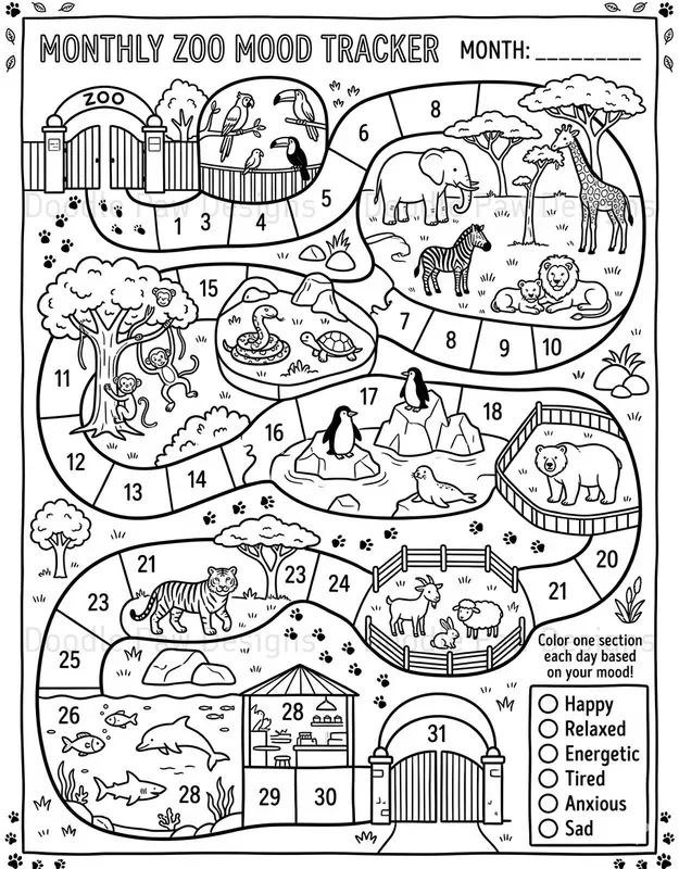 Monthly Mood Tracker Coloring Pages