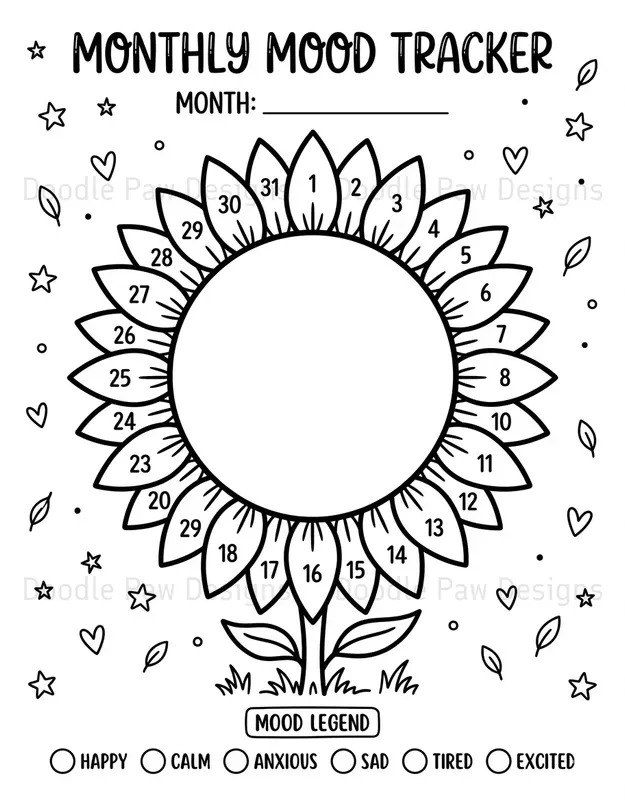 Monthly Mood Tracker Coloring Pages