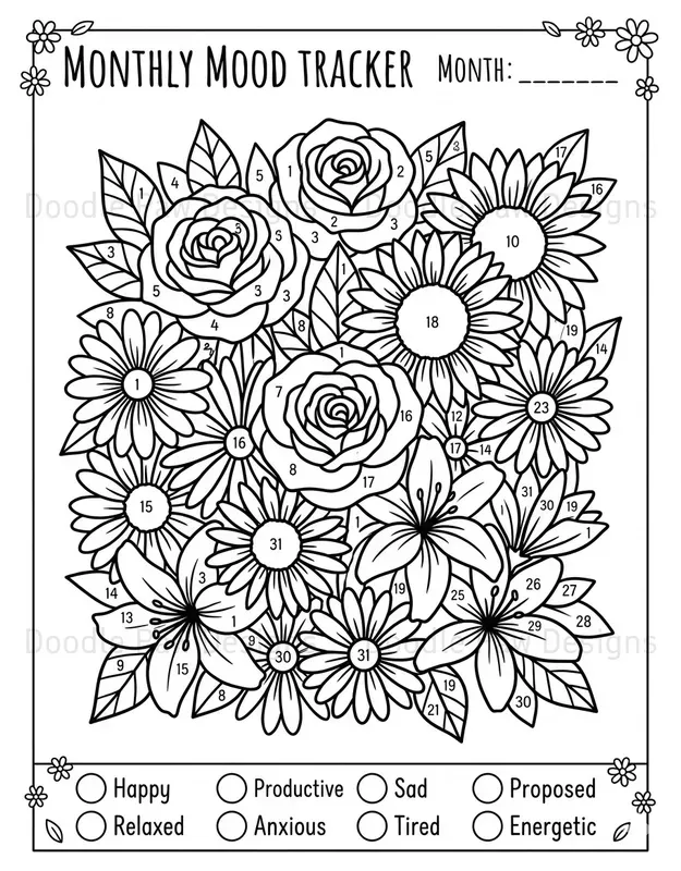 Monthly Mood Tracker Coloring Pages