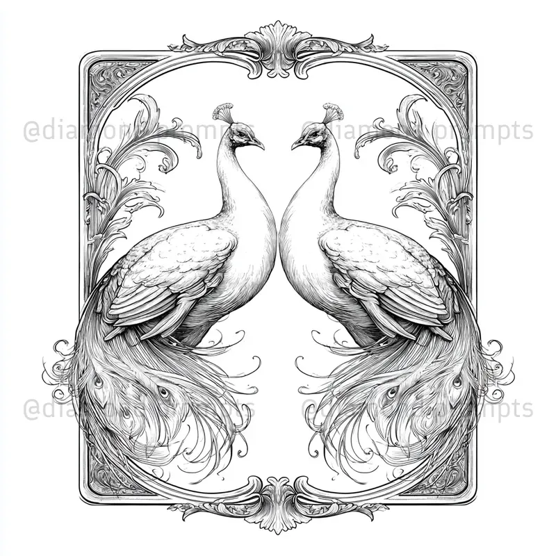 Elegant Art Nouveau Line Illustrations