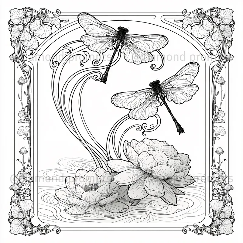 Elegant Art Nouveau Line Illustrations
