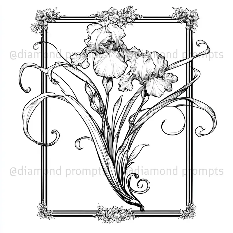 Elegant Art Nouveau Line Illustrations