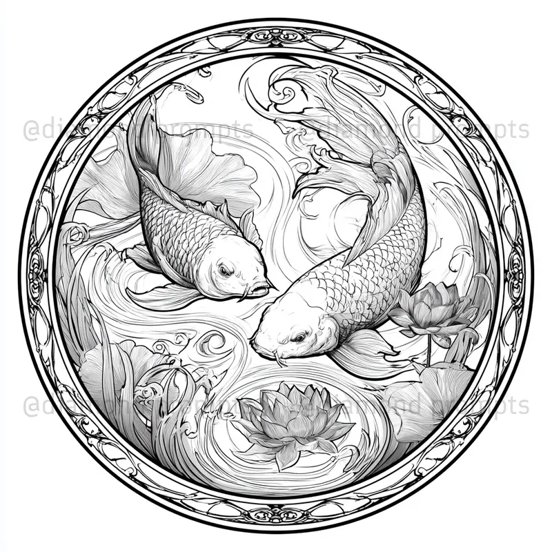 Elegant Art Nouveau Line Illustrations