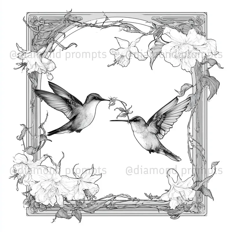 Elegant Art Nouveau Line Illustrations