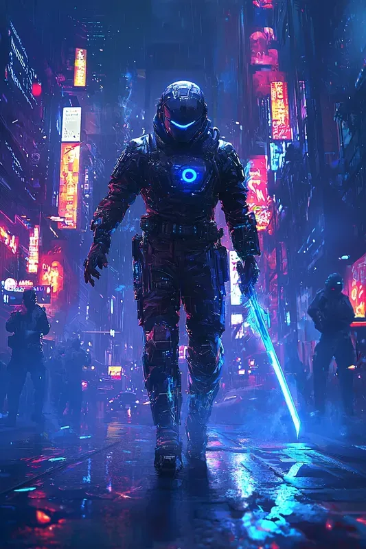 Neon Chrome Enforcer Cyberpunk Portraits