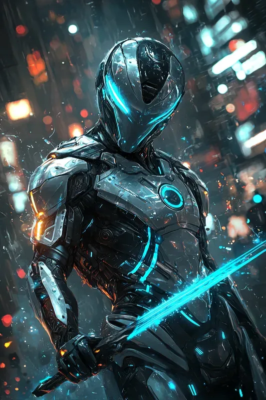 Neon Chrome Enforcer Cyberpunk Portraits