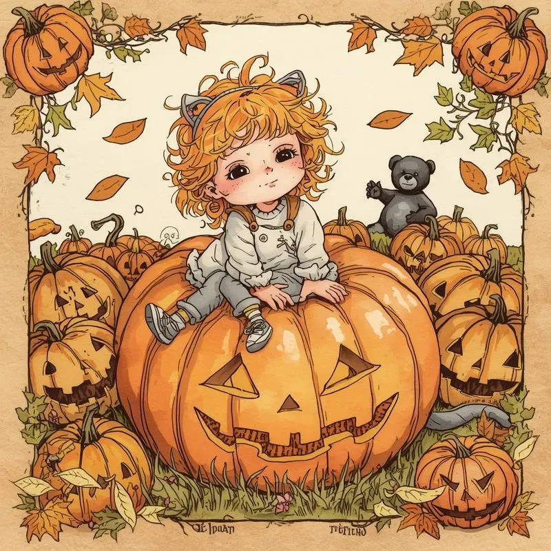 Cozy Fall Kids Clipart Illustrations