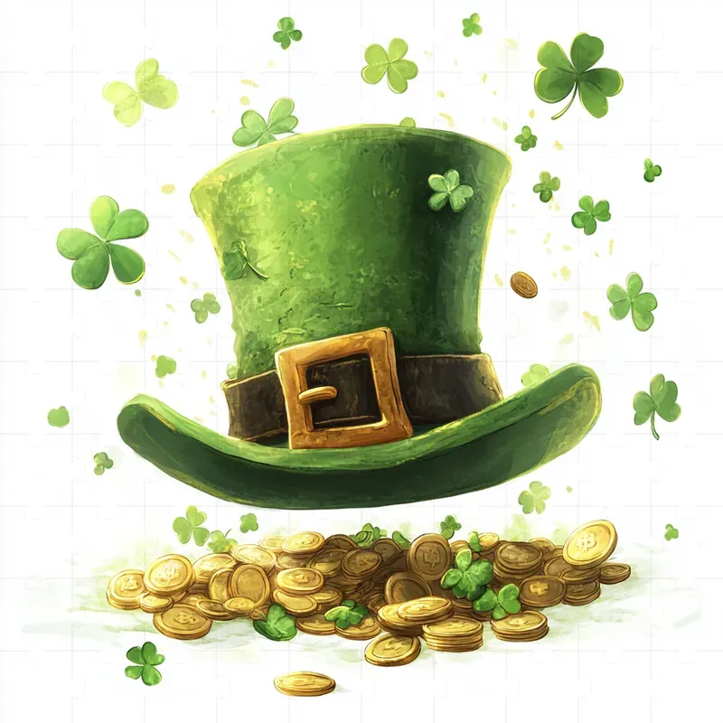 Cartoon Characters Gold Coins Clovers
