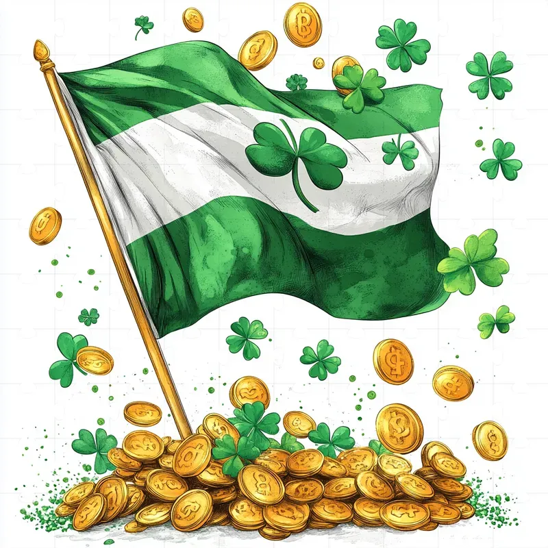 Cartoon Characters Gold Coins Clovers