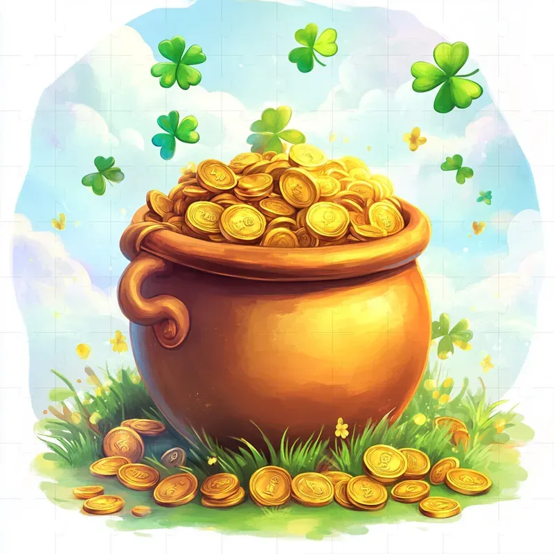 Cartoon Characters Gold Coins Clovers