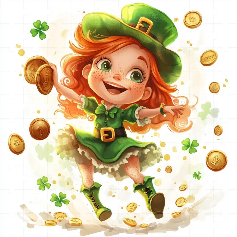 Cartoon Characters Gold Coins Clovers