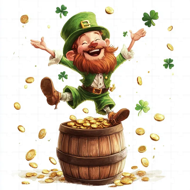 Cartoon Characters Gold Coins Clovers
