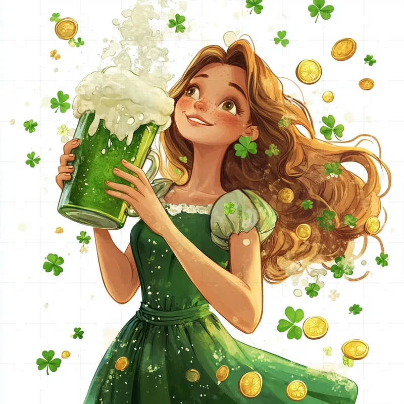 Cartoon Characters Gold Coins Clovers