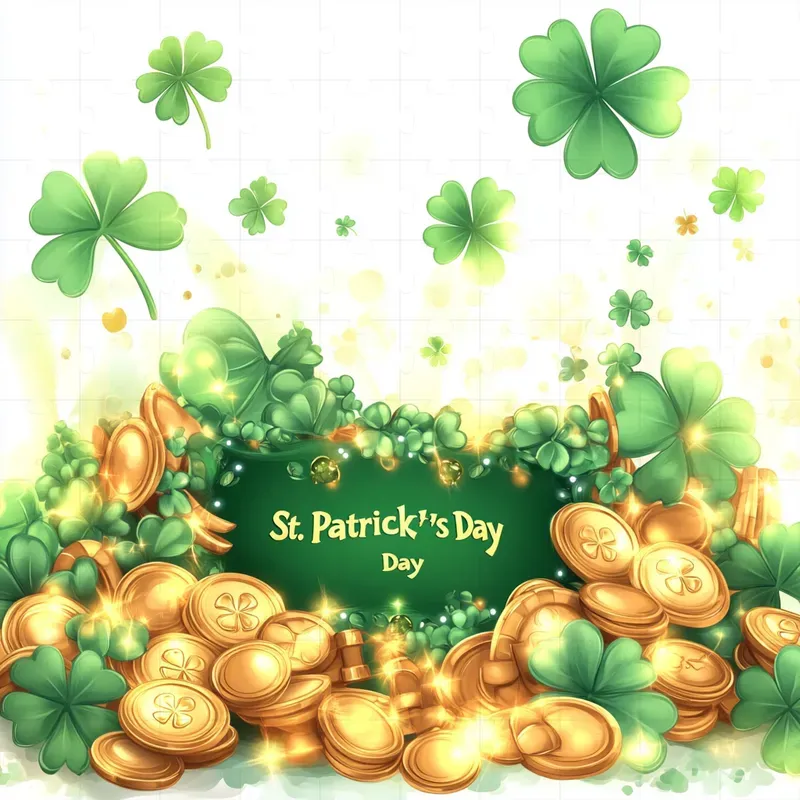 Cartoon Characters Gold Coins Clovers